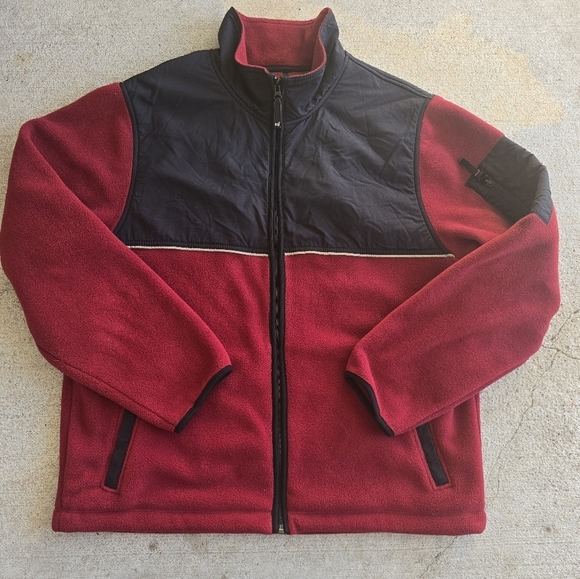 VTG 90s Eddie Bauer Polarec Fleece Jacket Sz M ZipUp Men Black Red Outdoor Thick - Picture 2 of 12